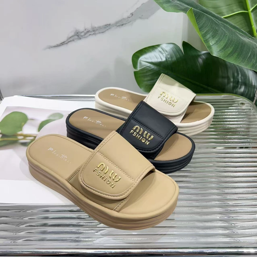 新款爆款夏季时尚厚底防滑百搭轻便一字带拖鞋919-3