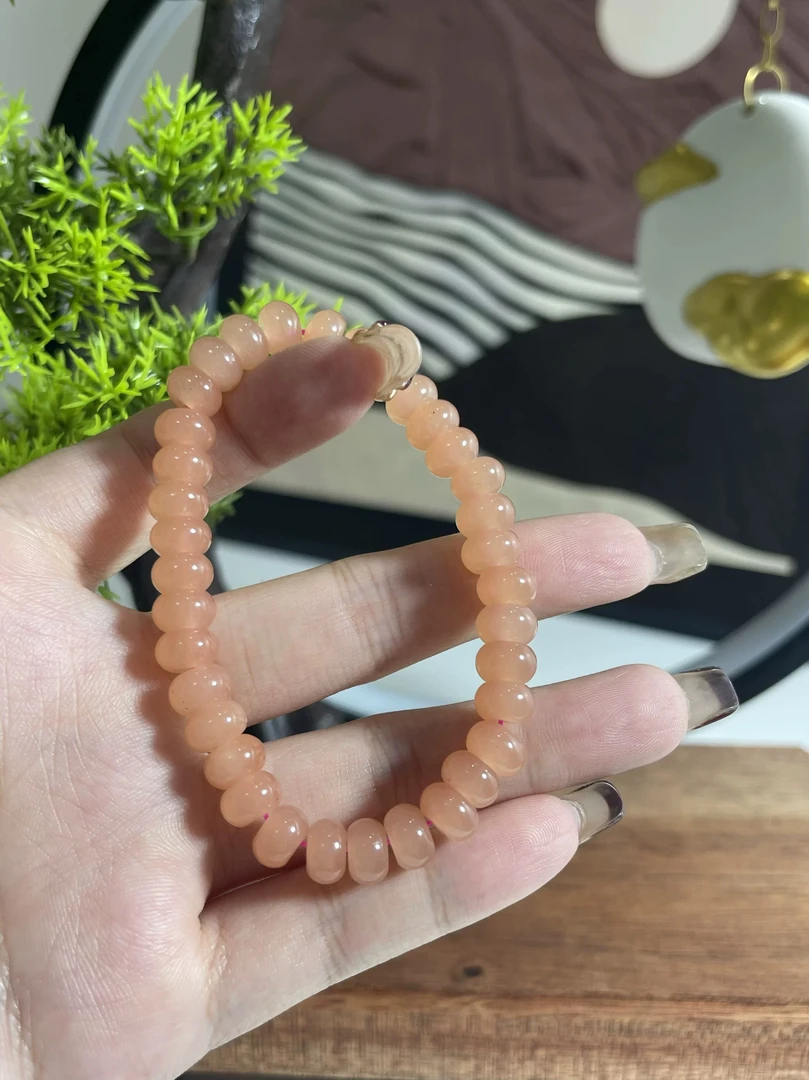 天然青海冰藕粉手链手串青海料昆仑山女款8mm算盘珠时尚爆款