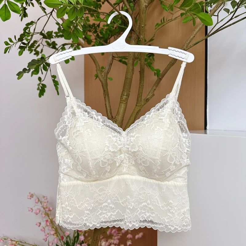 25早秋水溶蕾丝吊带背心超软，性感后背交叉法式内衣文胸美背