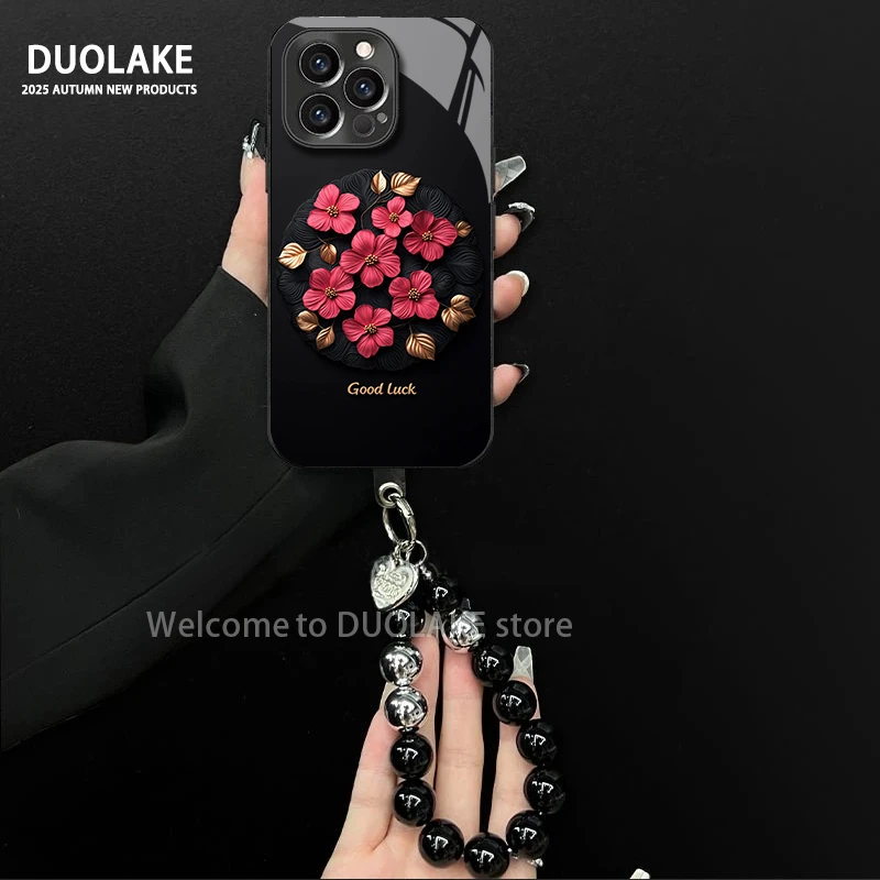 轻奢好运花朵适用苹果vivo华为oppo小米iPhone17电镀玻璃手机壳潮