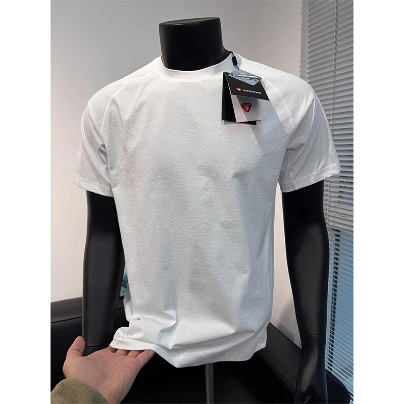 白色修身索罗娜冰棉T恤男款夏季美式小领口运动健身弹力正肩短袖
