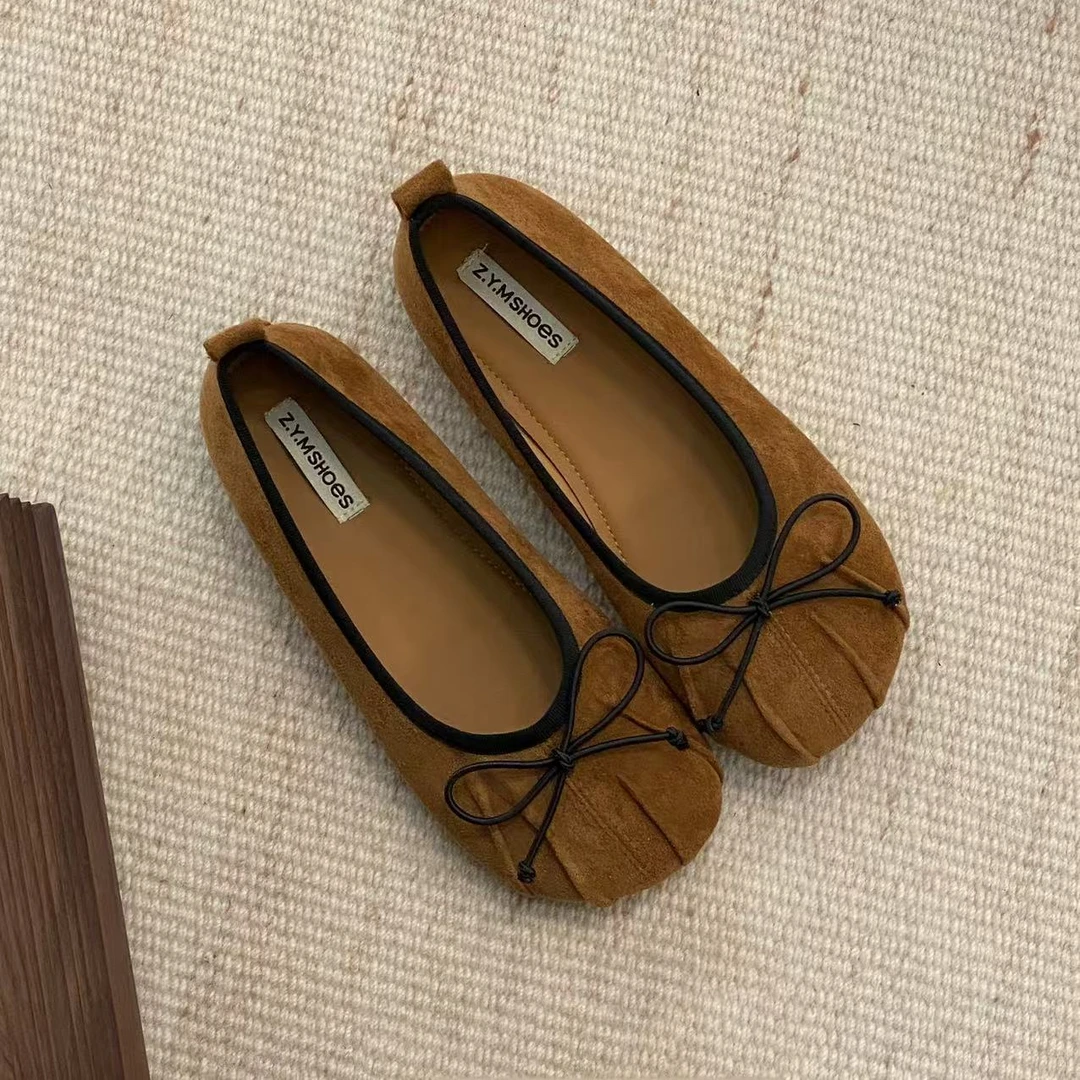 复古浅口平底单鞋蝴蝶结设计气质百搭软底瓢鞋女春夏~6112