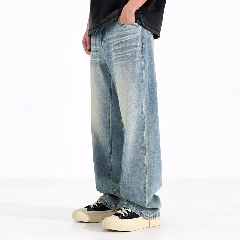 浅蓝色爆款复古牛仔裤夏季薄款宽松直筒美式男装潮牌百搭休闲长裤