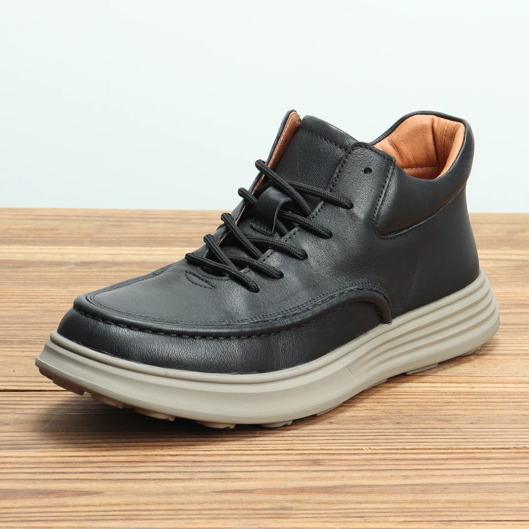 ICCLEK秋冬季工装马丁靴男软底高帮鞋休闲皮鞋中帮加绒保暖防滑靴