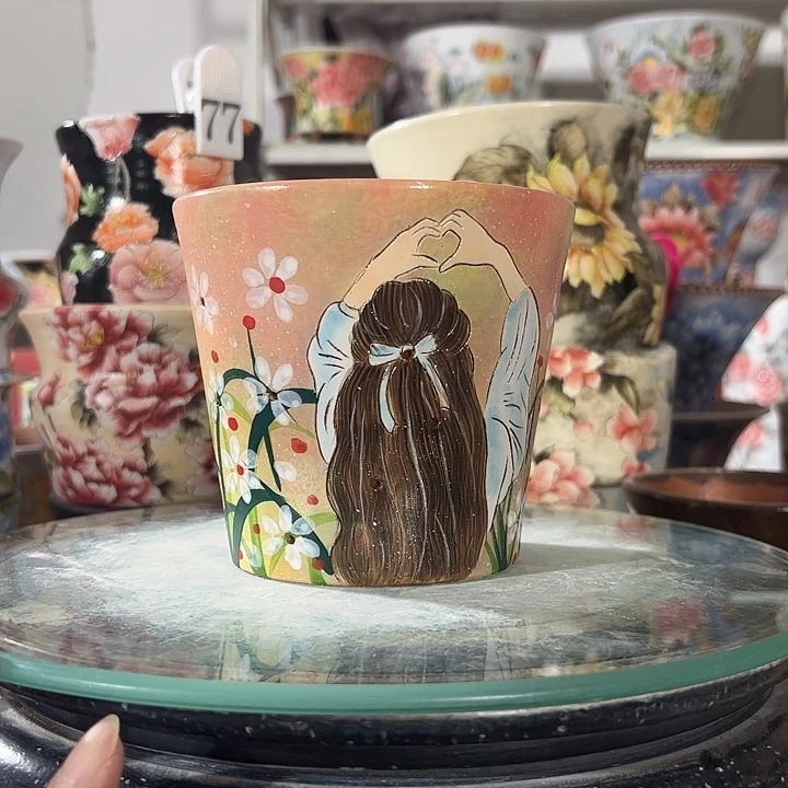 景德镇幸运花盆手绘韩式花盆