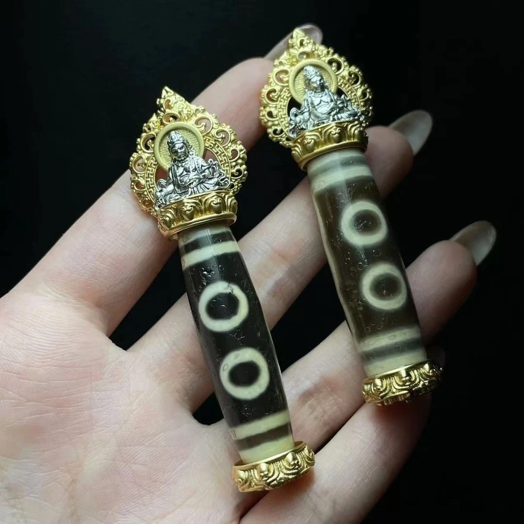 【天赐精选】 TC40910-玛瑙镶嵌吊坠（五眼)-40mmx12mm-