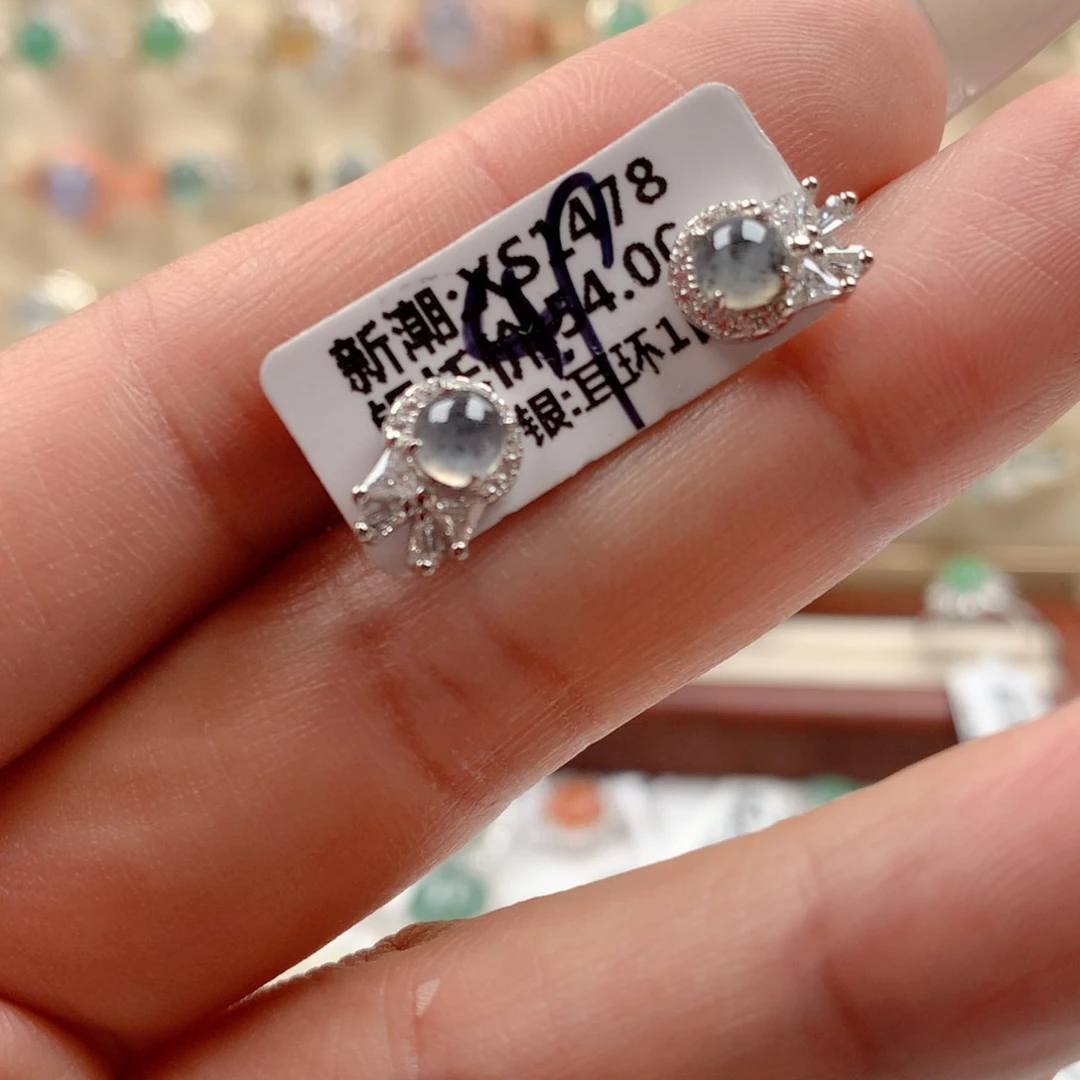 翡翠银S925镶嵌颈饰耳钉