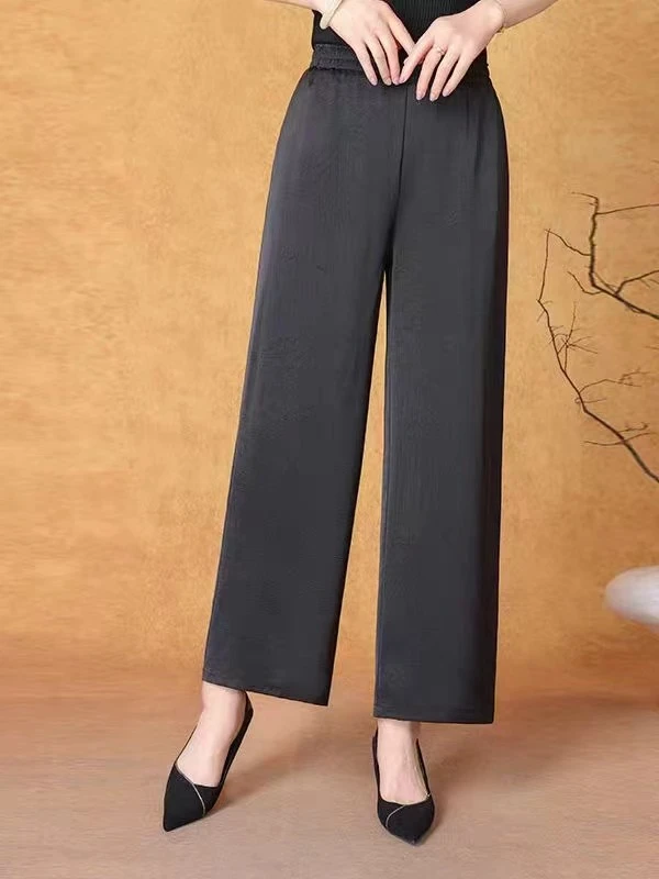 妈妈装夏季松紧腰九分裤中年女裤宽松显瘦直筒休闲裤薄款长裤