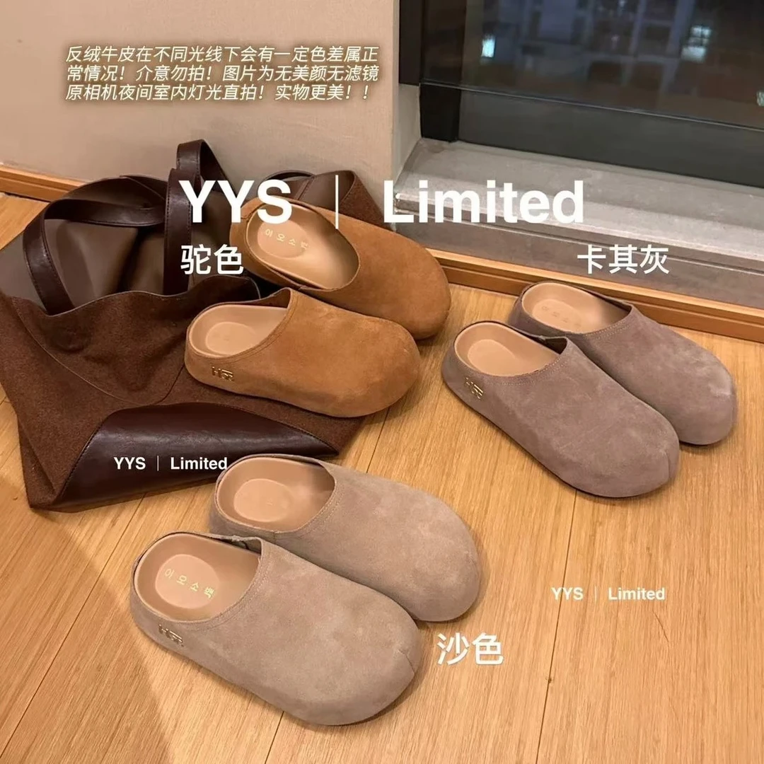 小个子内增高5CM~真皮勃肯鞋女春季新款复古厚底加绒半拖鞋女外穿