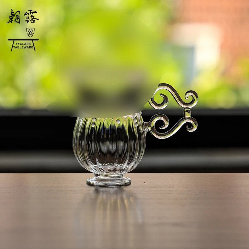 yyglass朝露系列高硼硅耐热玻璃茶具灯工工艺手工吹制玲珑公道杯