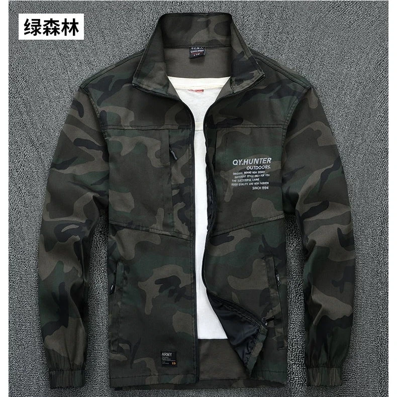 春秋迷彩多口袋斜纹棉工装外套户外宽松上衣耐磨防烫男士电焊上装