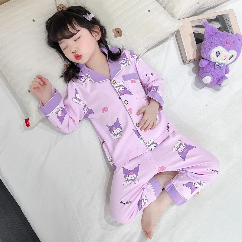 女童时髦睡衣套装儿童纯棉秋装新款开衫库洛米小童宝宝家居服童装