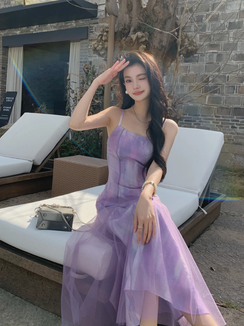 薇宝儿塔塔-【紫珠云纱】新款显瘦收腰设计感气质连衣裙-BV669Q