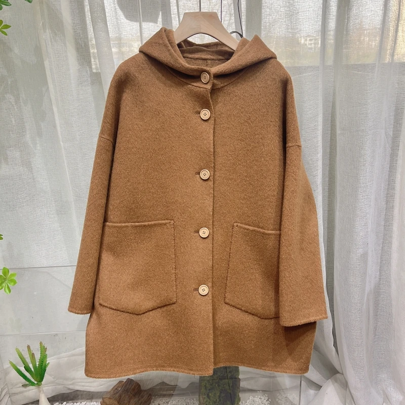 9012奢华牦牛绒+羊毛~长毛 连帽 休闲羊毛大衣外套女