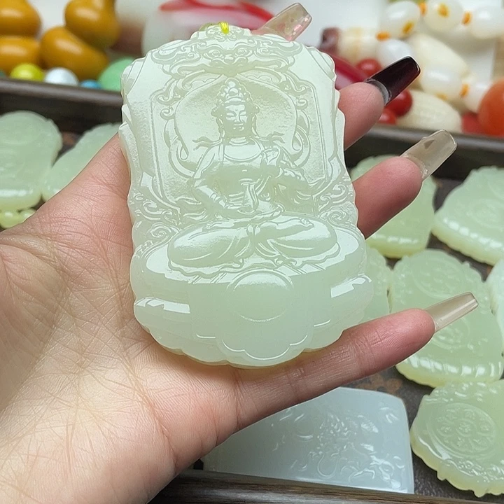 烟***头新疆金丝玉观音挂件