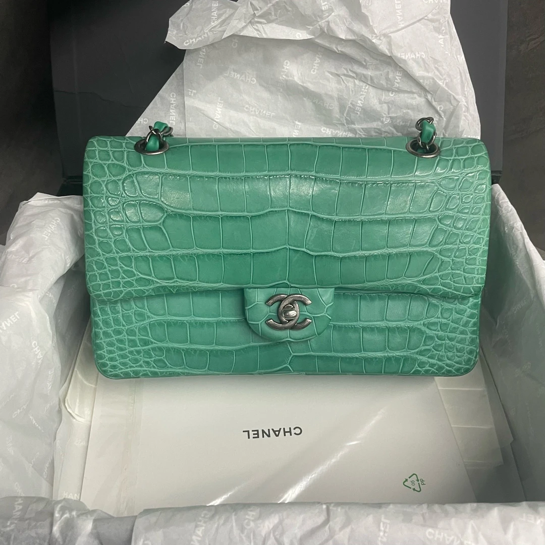 95新 Chanel/香奈儿 Chanel香奈儿 CF中号 鳄鱼皮 翡翠绿 20开