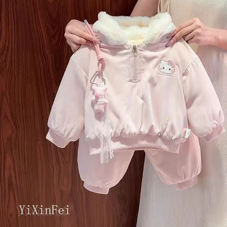 女童冬款加厚套装女宝宝休闲套头三层夹棉加绒保暖棉袄棉裤两件套