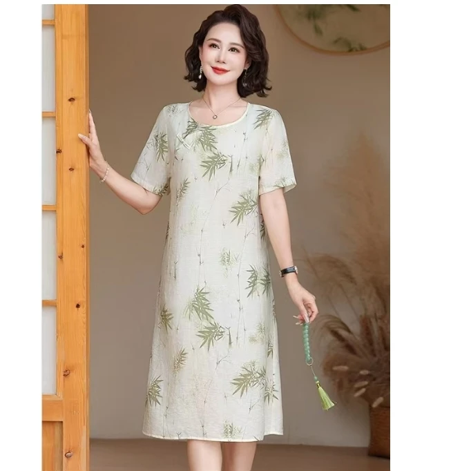 9780-夏季新款新中式国风旗袍改良版短袖气质妈妈装连衣裙（A仓）