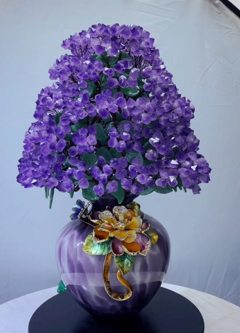 【卓越轻奢原创】罗比罗丹联名款珐琅花开聚喜花瓶紫水晶福满摆件