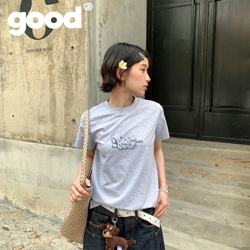 美好商店MeihaoStore花灰色字母goodthings in meihao基础印花T恤