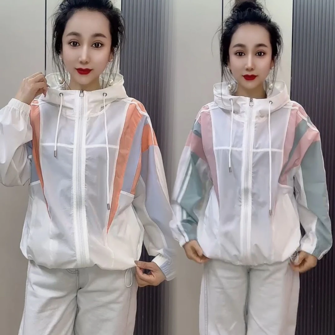 25年新款洋气时尚高品质撞色拼接防晒外套女短款宽松遮肉显瘦上衣