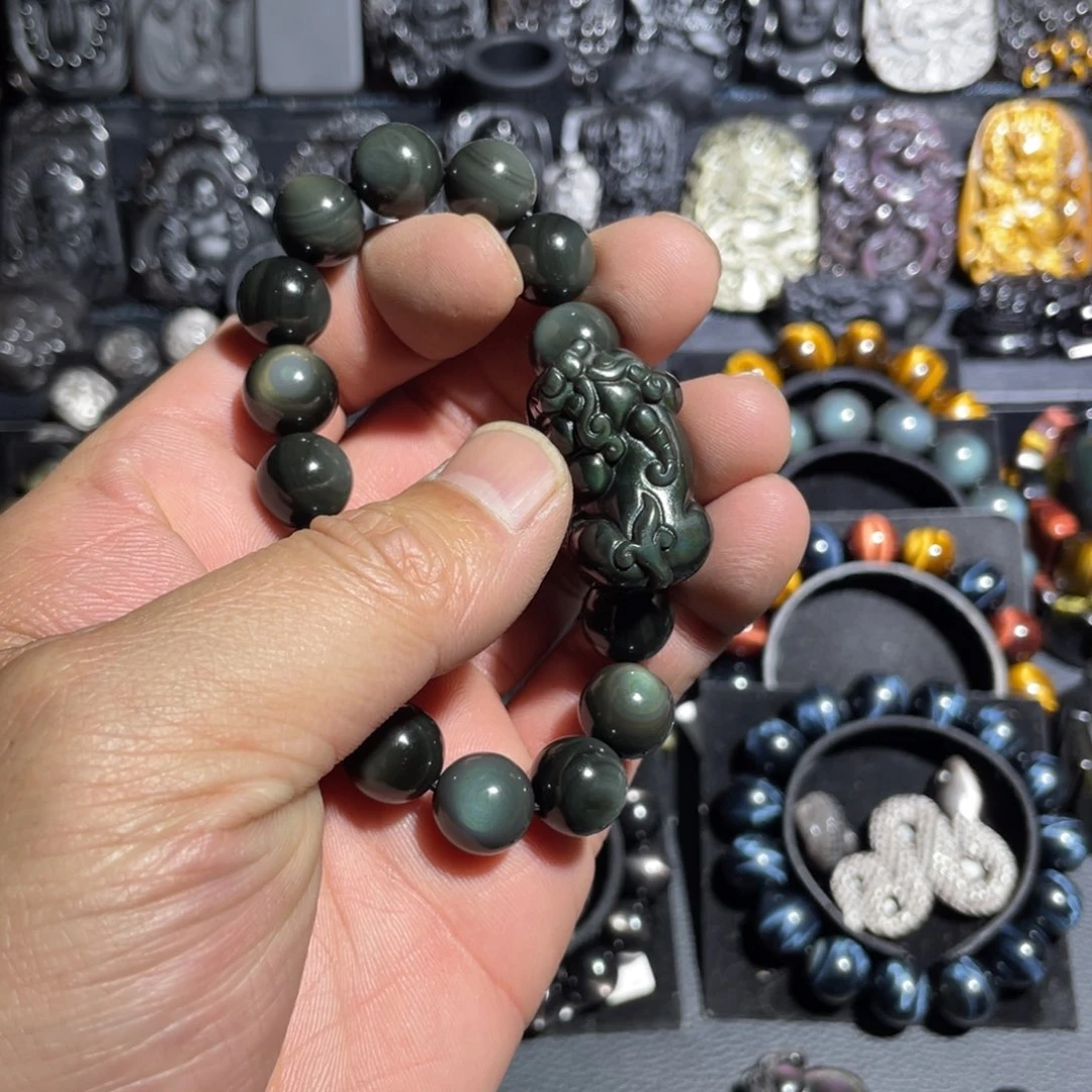 黑曜岩手串未镶嵌丶***梦