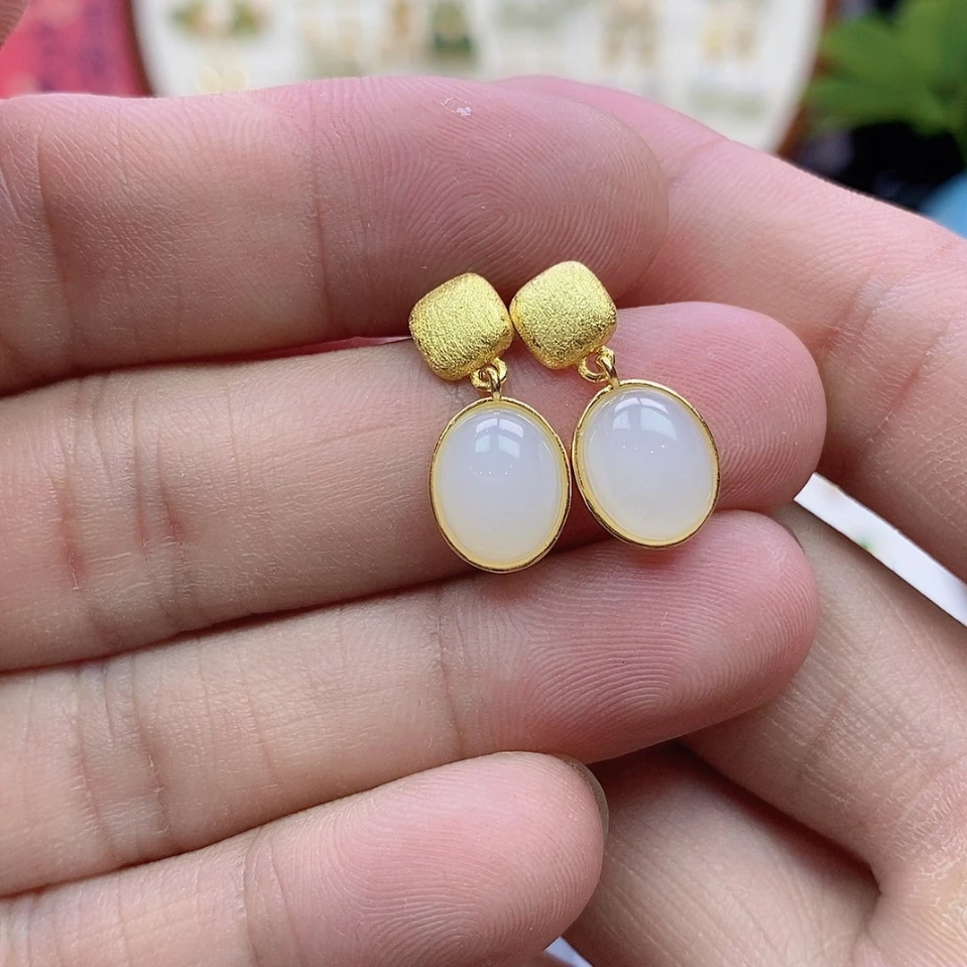 银S925镶嵌和田玉耳饰