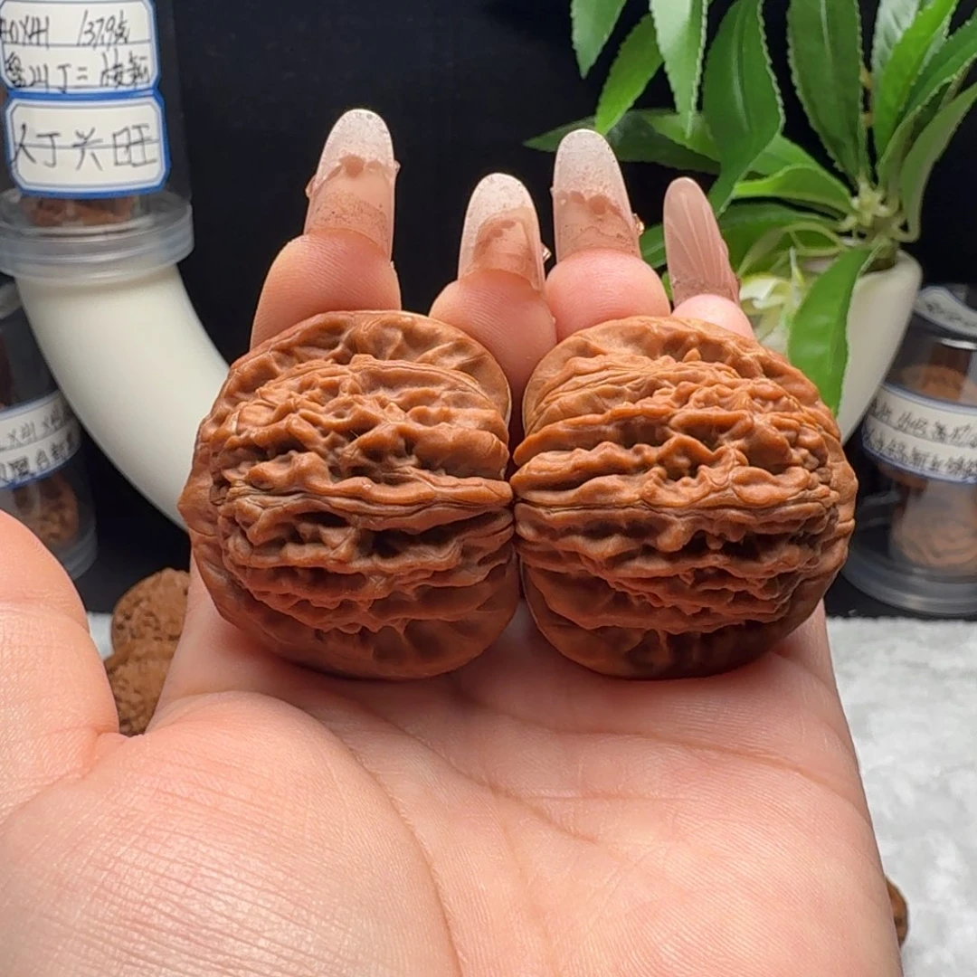 5***9文玩核桃把件全品红皮四座楼40