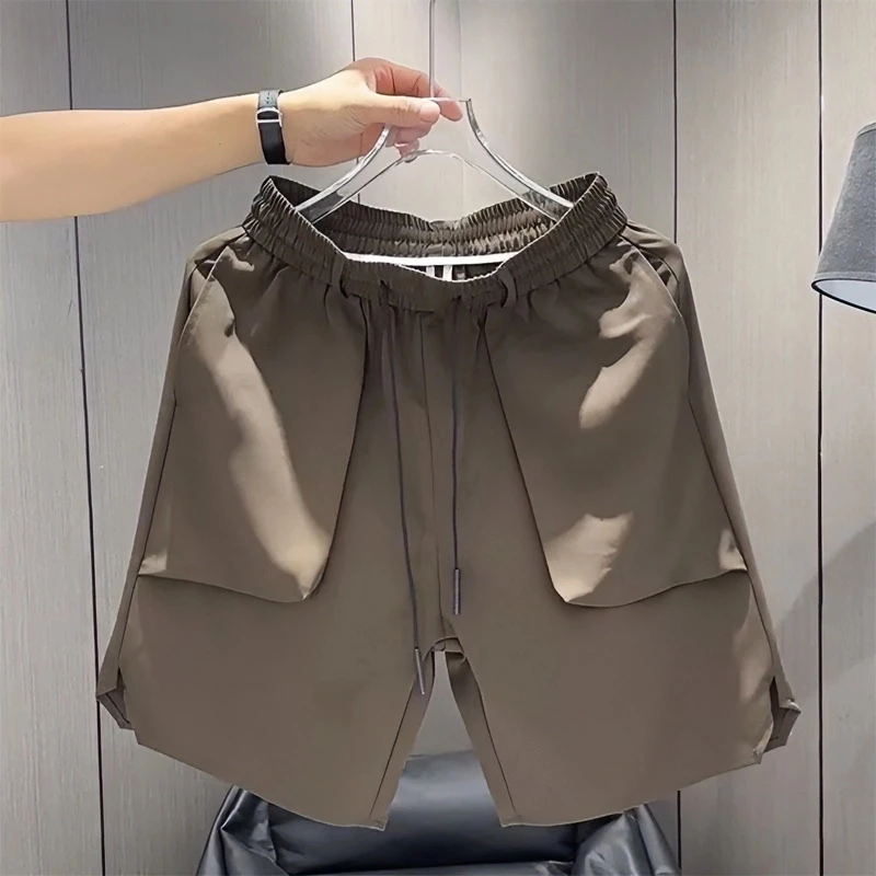 2025夏季薄款冰丝透气休闲短裤男高级感宽松痞帅直筒纯色五分裤潮