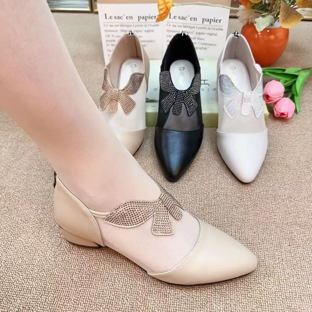 妈妈凉鞋女夏季百搭皮鞋网纱鞋透气单鞋时尚气质女鞋软底舒适鞋子