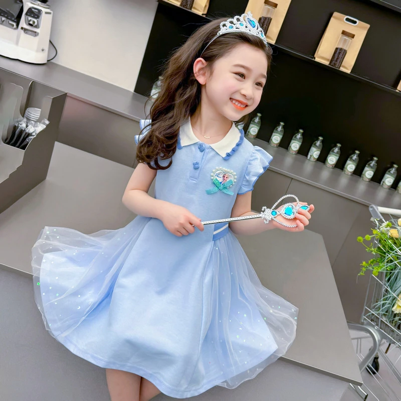 2025新款女宝宝Polo裙爱莎公主裙女童夏装连衣裙儿童夏季艾莎裙子