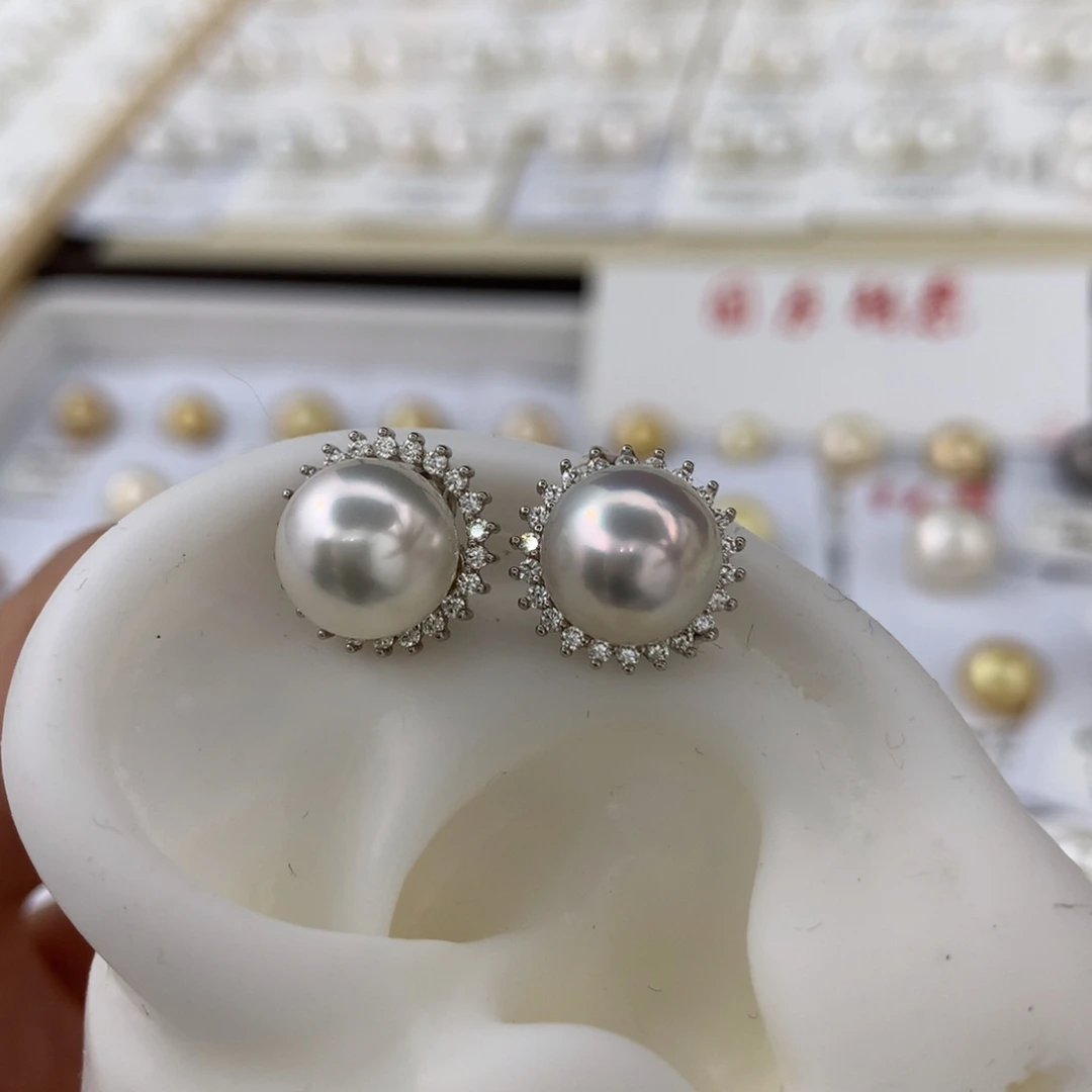 未镶嵌耳饰海水珍珠9.2mm镜面