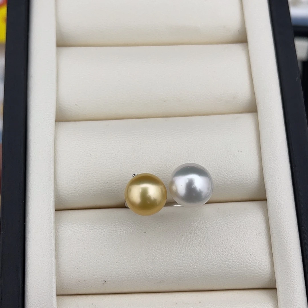 定制海水珍珠未镶嵌裸珠双珠戒指