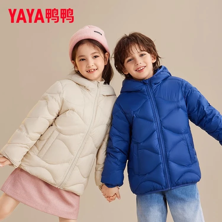 YAYA/鸭鸭儿童羽绒服纯色学生轻薄秋冬中大童鸭绒校服内搭外套