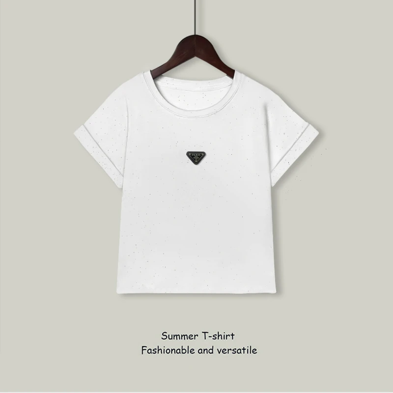 优质棉短袖T恤女2025夏季新款时尚撒银工艺百搭休闲圆领显瘦上衣