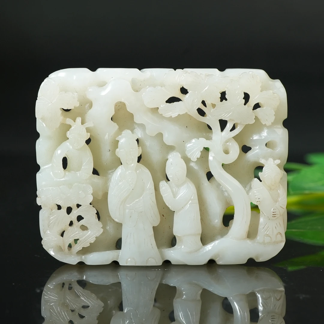 清代和田玉人物故事镂空插屏【华豫之门】LLFF2501152029
