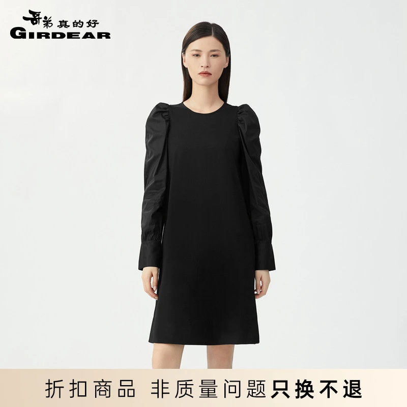 哥弟真的好泡泡袖高级感小黑裙连衣裙女8500121