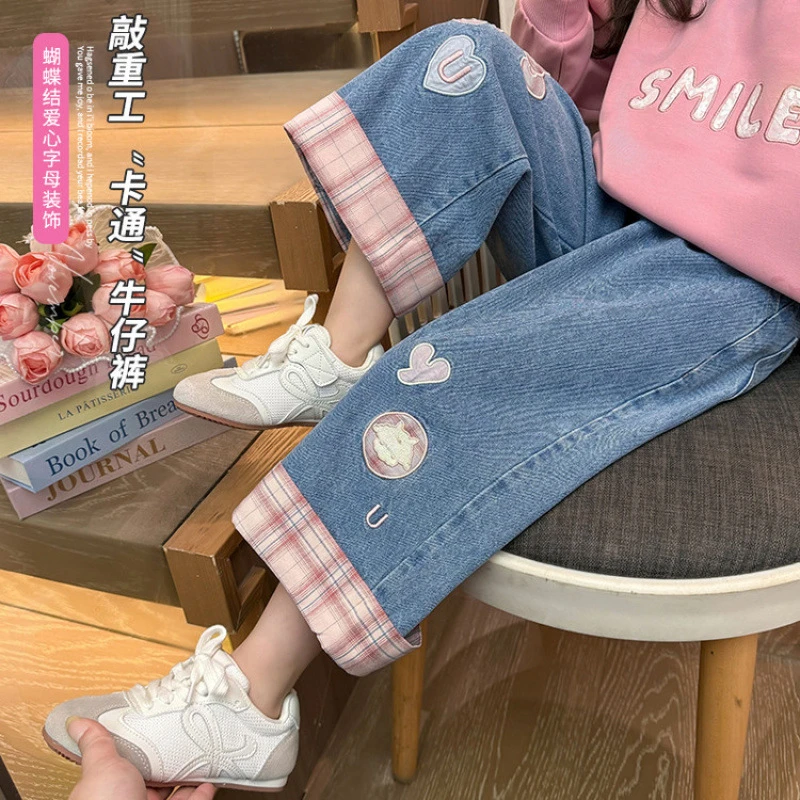 女童春秋牛仔裤洋气儿童直筒裤宝宝阔腿裤2025新款小女孩春装裤子