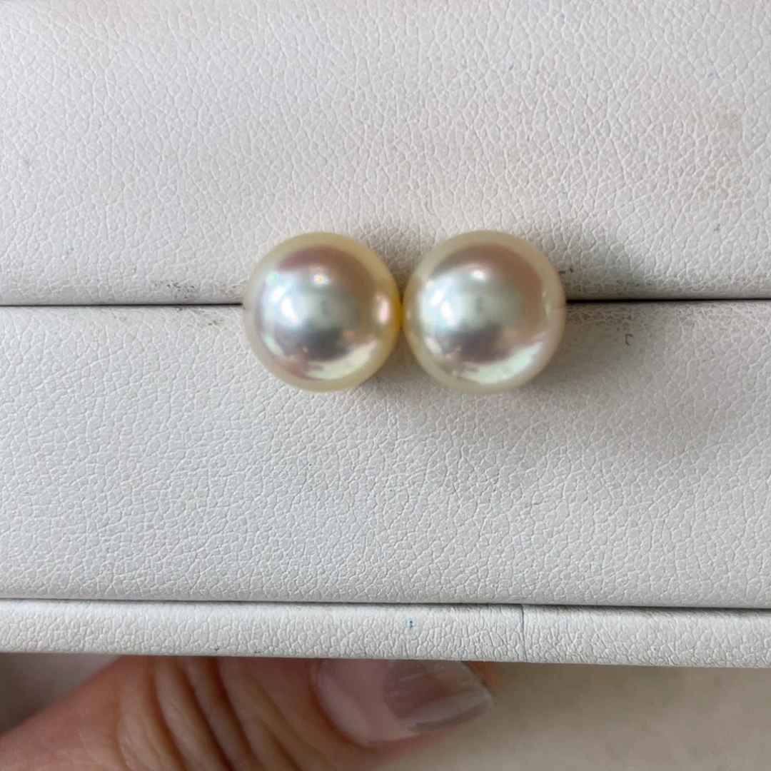 18K金镶嵌耳饰海水珍珠干枯玫瑰10-11m m