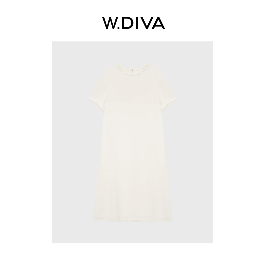W.Diva【凝玉】醋酸凉感扭结圆领A摆优雅气质短袖连衣裙52D082272