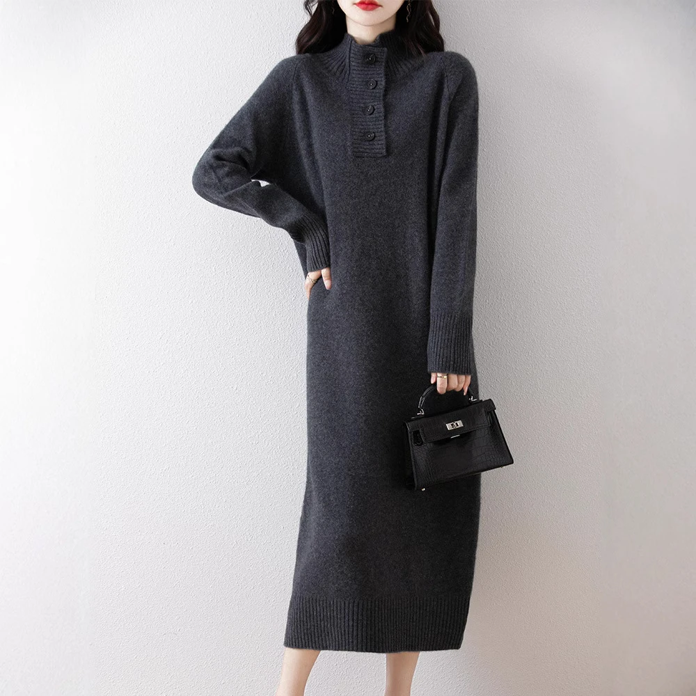 纯羊毛裙女士加厚秋冬柔软保暖打底长款时尚毛衣连衣裙女