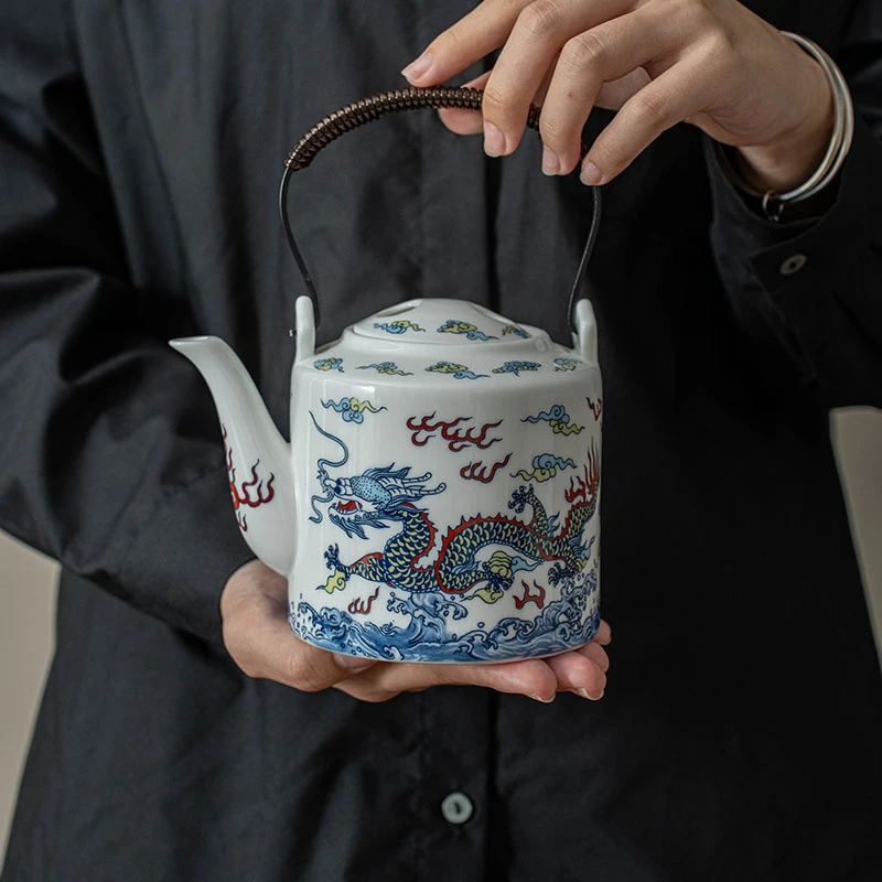 龙腾四海白瓷提梁壶-093（众）