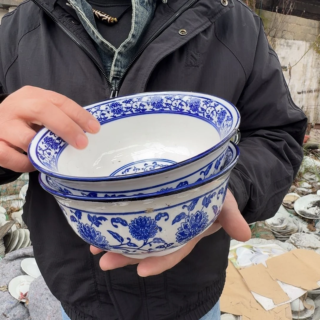 摆件景德镇高温陶瓷青花面碗2个