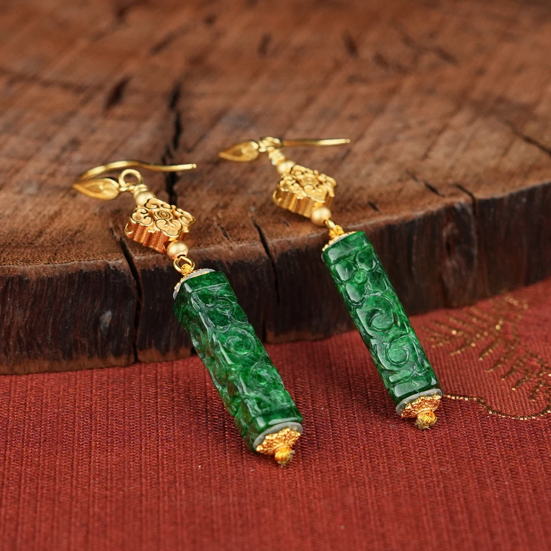 R*翡翠雕刻方块耳钩@ZSG14120220@多样性发其一