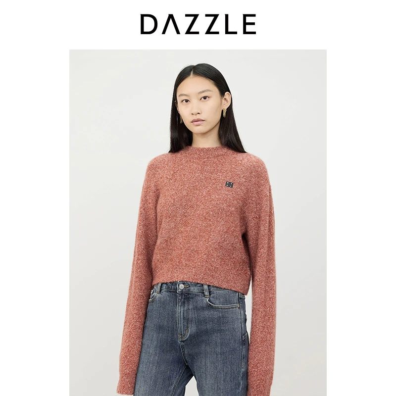 DAZZLE地素奥莱毛针织衫冬季羊绒针织圆领套衫2I4E459