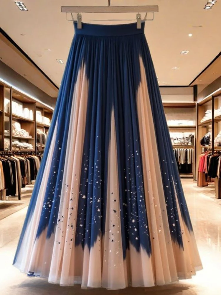 独特渐变超仙温柔甜美印花半身裙女2025夏季新款高腰减龄长款裙子