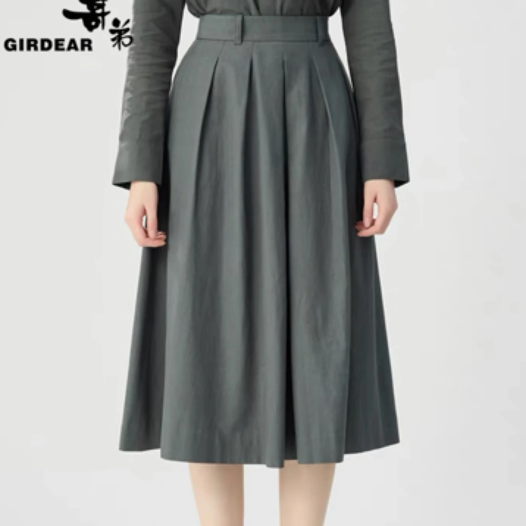 哥弟新款气质高腰伞裙简约中长款半身裙1200375