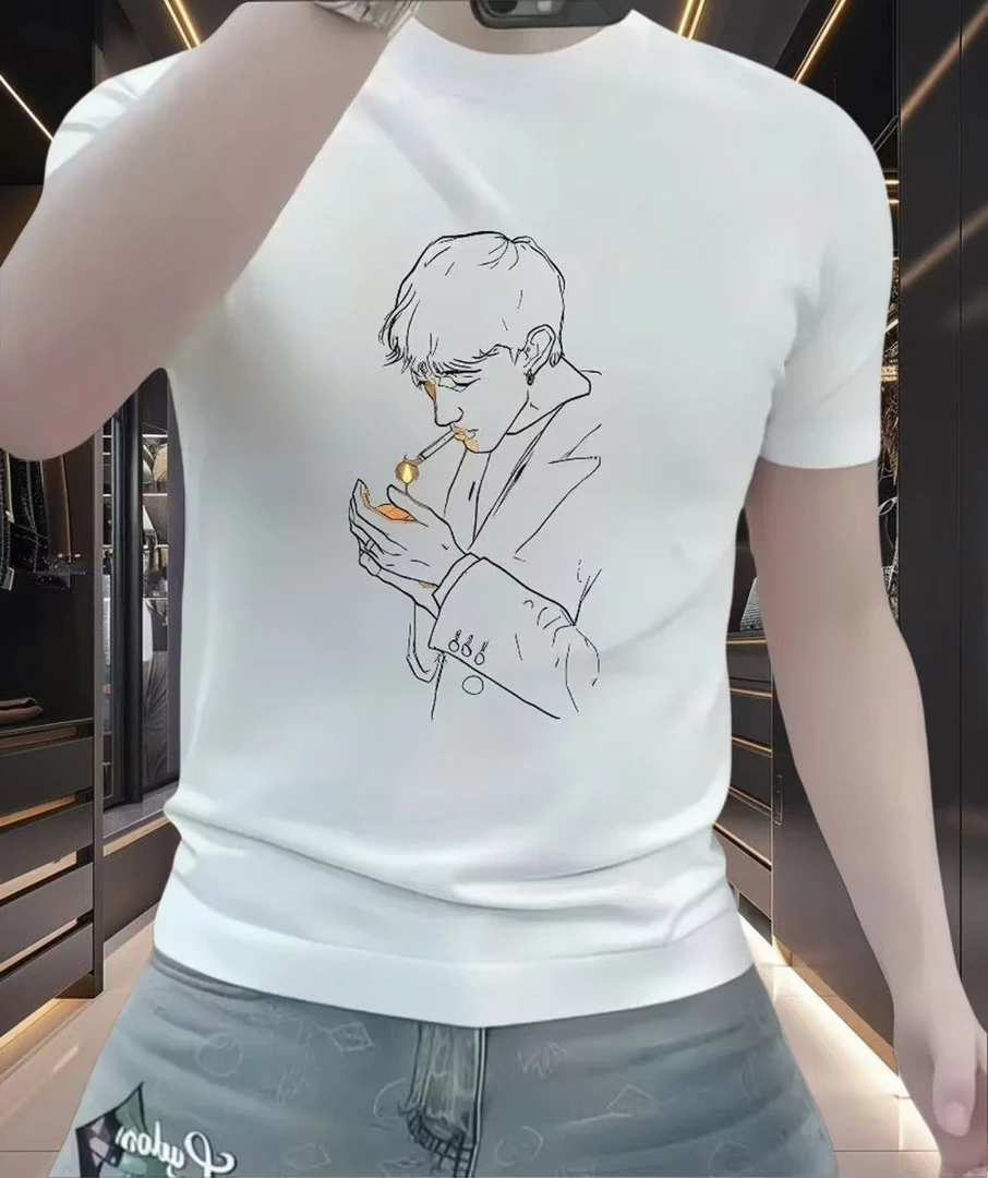 潮牌2025新款短袖t恤创意个性印花设计男士潮流时尚圆领百搭上衣