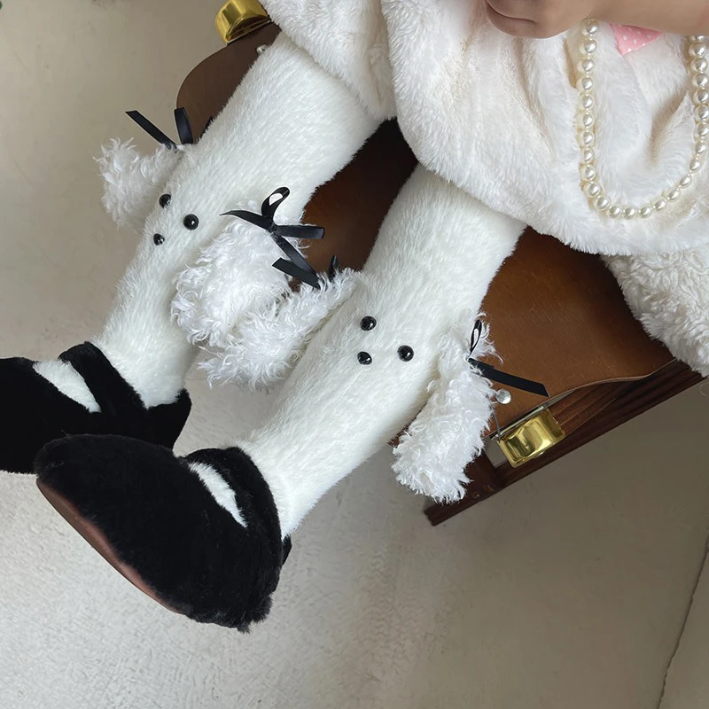 冬季新款大耳狗毛毛裤袜一体薄绒女宝宝打底袜裤童趣可爱深秋厚款