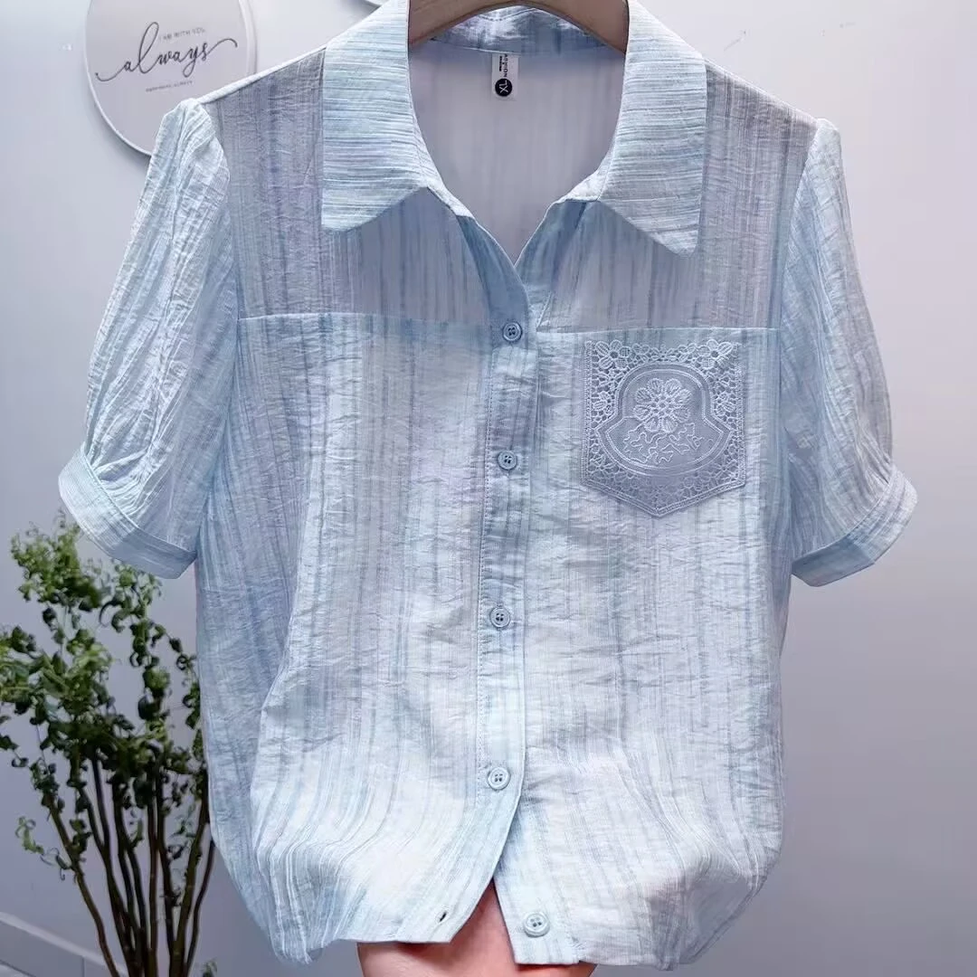 夏季洋气衬衫短袖气质2025新款宽松时尚百搭设计减龄上衣显瘦衬衣
